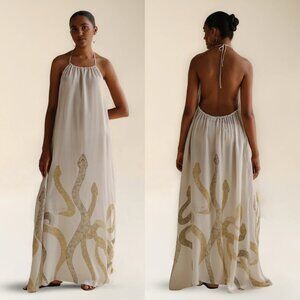 Fara Boutique Nara Satin Mystic Serpent Dress in Cream Small/Medium